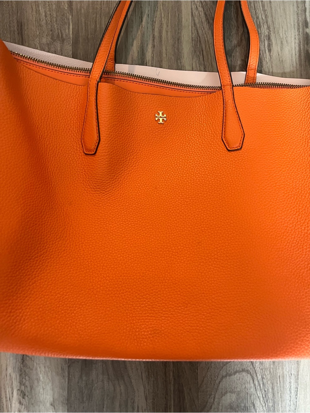 Tory Burch Bright Orange Pebbled Leather Tote - Picture 2 of 10